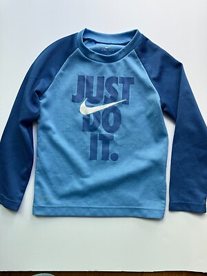 #ad Nike Just Do It Boy Toddler Long Sleeves Waffle Shirt Dri Fit Blue $6.30