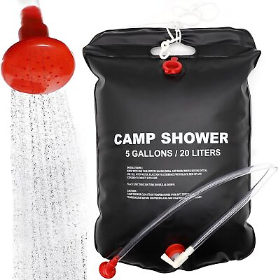 #ad 5 Gallon Camping Shower Bag Solar Heating with On Off Shower Head Outdoor Hiking $12.89