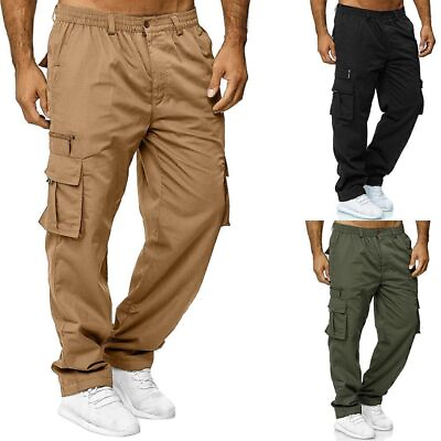 #ad Mens Stretch Cargo Combat Pants Jogger Casual Elastic Waist Trousers Bottoms US $23.09