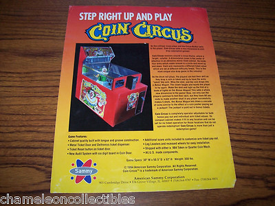 #ad Coin Circus Arcade Flyer Sammy 1994 Vintage Original Artwork Sheet 8.5quot; x 11quot; $18.50
