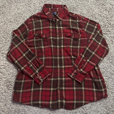 #ad George Flannel Button Down Shirt Mens Size 3XL 54 56 Red Long Sleeve Pocket $14.87