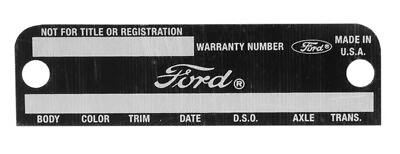 #ad NEW Fairlane Mustang Warranty tag Data Plate 1968 1969 Stamped Door Info Body.. $34.95
