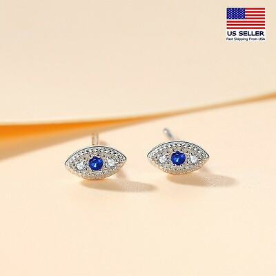 #ad Women 925 Sterling Silver Cute Tiny Evil Eye Crystal Earrings Lucky Protect 0410 $6.99