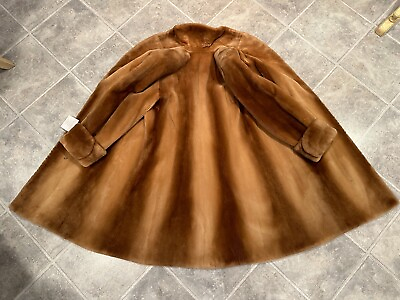 #ad 38quot; Phantom Striped Caramel Tan Brown Sheared Beaver Fur Coat Jacket Size 10 12 $549.99