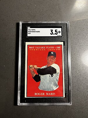 #ad Vintage ROGER MARIS 1961 Topps #478 MVP Baseball Card New York Yankees SGC 3.5 $50.00
