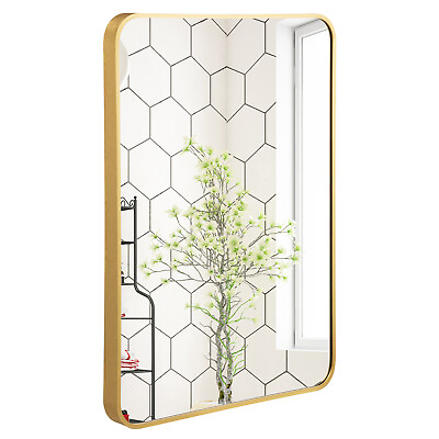 #ad 22quot; x 30quot; Wall Mounted Bathroom Mirror with Thick Aluminum Alloy Frame Gold $54.99