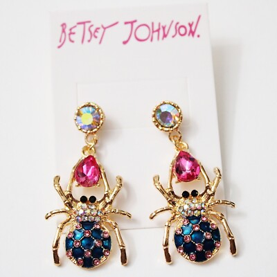 #ad Betsey Johnson Spider Drop Earrings Crystal Accents $14.95
