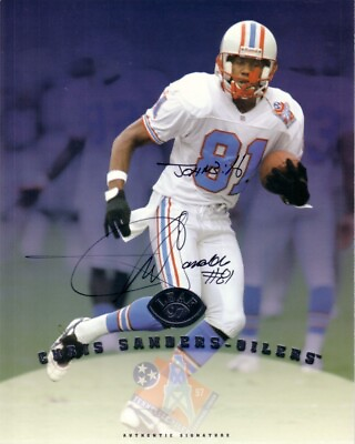 #ad Chris Sanders certified auto signed Tennessee Oilers 1997 Leaf 8x10 photo card $9.99
