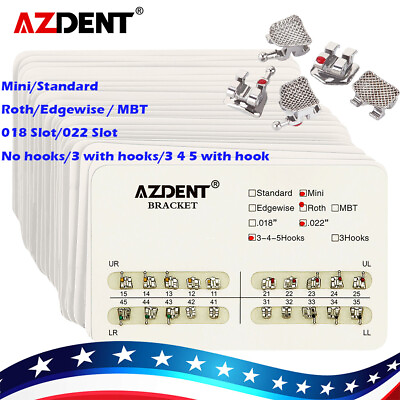 #ad AZDENT Orthodontic Brackets Mini Standard Roth MBT Slot 0.022 0.018 Hook3 3 4 5 $80.99