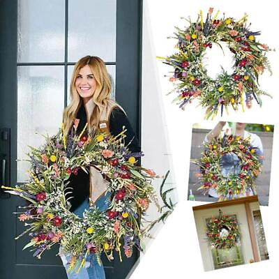 #ad Spring Artificial Flower Wreath Front Door Wall Garland Decor Party Gifts E9U5 $10.47