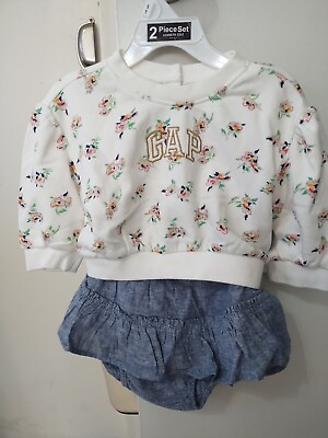 #ad NWT Baby Gap Girls Flower Sweatshirt with Ruffled Bloomers Outfit Two Piece Set $15.99