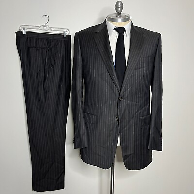 #ad Corneliani Suit Mens Brown Stripe Wool 44L 54 it 36W $79.99