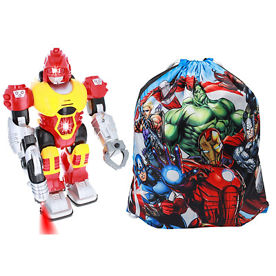 #ad Kidplokio Red Robot Toy with Superhero Cinch Bag Backpack Bundle Boys 3 and Up $34.99
