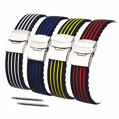#ad Silicone Rubber Watch Strap Band Waterproof Sport Deployment Clasp 18 20 22 24MM $13.86