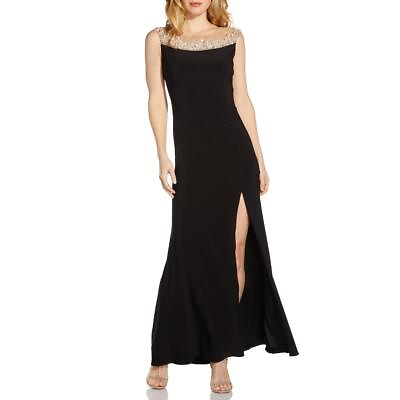 #ad Adrianna Papell Womens Black Embellished Illusion Evening Dress Gown 8 BHFO 3516 $46.99