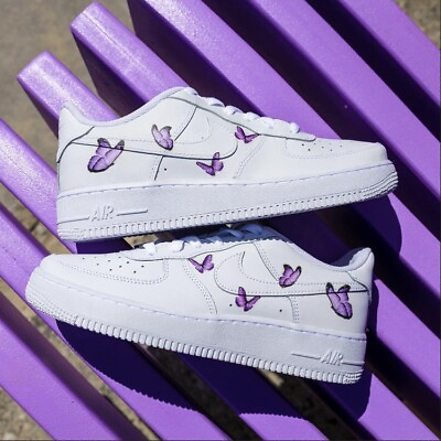 #ad Nike Air Force 1 Purple Small Butterfly 2.0 Custom Shoes Men Women Kids Sizes $189.94