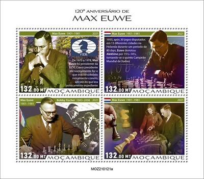 Mozambique 2021 Chess Champion Max Euwe 4 Stamp Sheet MOZ210121a $7.55