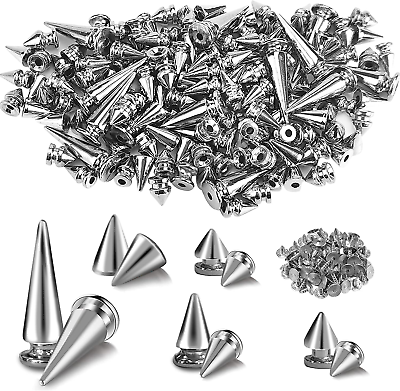 #ad 150 Sets ABS Plastic Punk Cone Spikes Studs Multiple Sizes Silver Screw Back NEW $12.16
