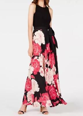 #ad INC Dress Floral Print Maxi Black Pink Long Sleeveless Sz 6 NEW NWT 510 $39.88