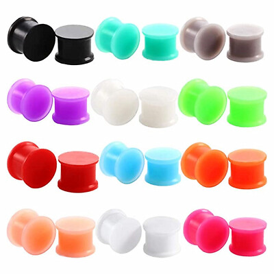 #ad 2pc Solid Silicone Ear Plug Cylinder Double Saddle Flesh Tunnel Gauge Stretcher $3.29