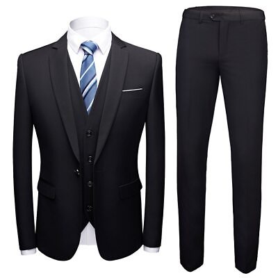 #ad Men Wedding 2 Pieces Suit Slim Fit Blazers Vest Trousers Party Business Costume $79.47