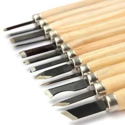 #ad 12 Pcs Manganese Steel Blade Wood Handle Craft Carving Knife Set $16.98