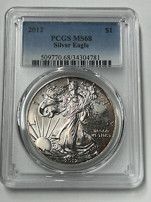 #ad 2012 American Silver Eagle PCGS MS68 Nicely Toned Eagle $69.00