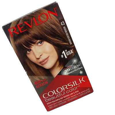 #ad Revlon Colorsilk Permanent 3D Hair Color Dye #43 Medium Golden Brown 1 Box $6.99