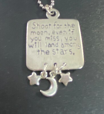 #ad Moon Pendant 925 Shoot for the Moon Etched Message Round Beaded Chain $40.50