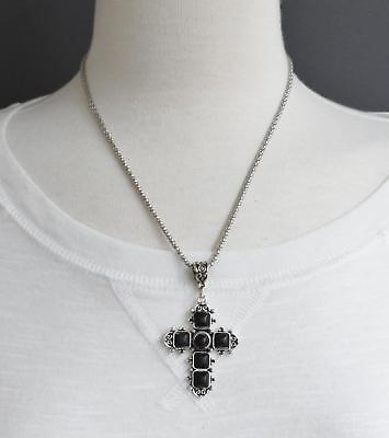 #ad Silver Black cross necklace cross pendant silver chain 18 21quot; long necklace $9.99