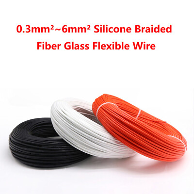 #ad 0.3mm² 6mm² Silicone Braided Fiber Glass Flexible Wire Tinned Copper Wire 200℃ $35.64