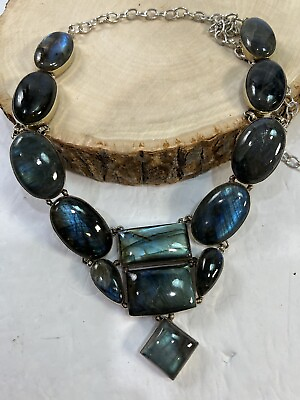 #ad Fiery Labradorite Gemstone Sterling Silver Statement Necklace 18quot; Jewelry 144 Gr $85.98