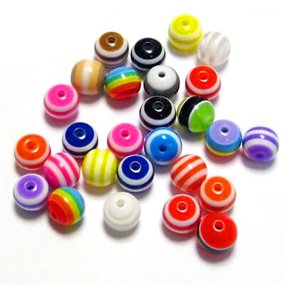 #ad 200pcs 6mm Colorful Striped Acrylic Round Beads Accessories for DIY Jewelry $8.26
