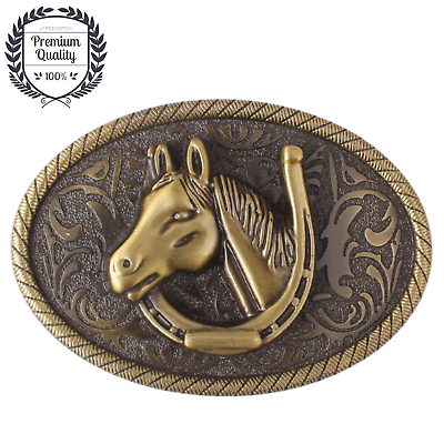 #ad Metal Zinc Alloy Belt Buckle Western Cowboy Casual Fashion Style Horse Head Gold AU $31.30