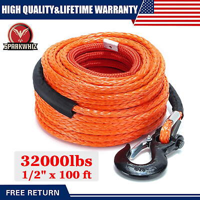 #ad Synthetic Winch Rope 1 2quot;x100#x27;ft 32000lbs Winch Cable Line Rope Off Road For ATV $98.80