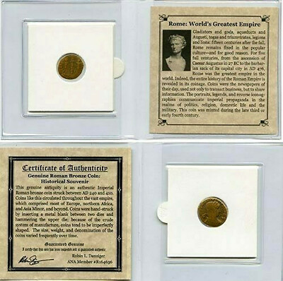 #ad Authentic Ancient Rome Bronze Coin AD 240 410 COA amp; History amp; Mini Album Inc. $19.50