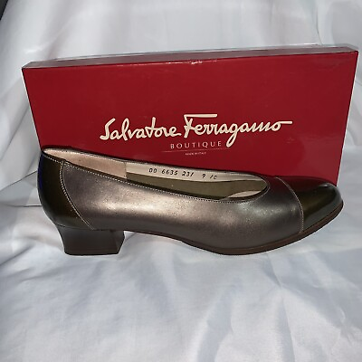 #ad pre loved SALVATORE FERRAGAMO size 39C bronze calfskin PABLO flats w patent toe $375.00