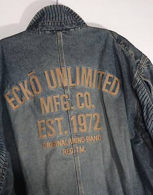 #ad Ecko Unltd Men#x27;s Original Red Rhino Denim Blue Jean Jacket XL $35.00