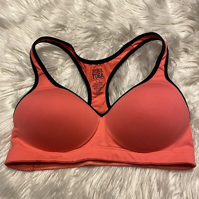 #ad Pink Yoga Small Sports Bra Coral Totally Hot Racerback Wireless Pullover $19.99