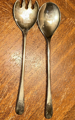 #ad Vintage Serving Salad Fork And Spoon Italian Silver Platted Utensils $10.00