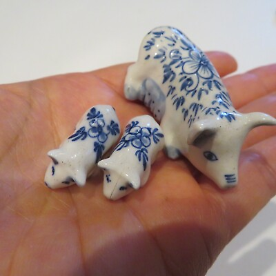#ad Lot of 3 Pigs Piggy White blue floral Ceramic Small amp; Cute Mini baby pigs $12.99