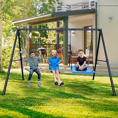 #ad #ad Outdoor 600LBS Heavy Duty Metal Swing Set with 3 Swings Kids Playground Playset $305.40