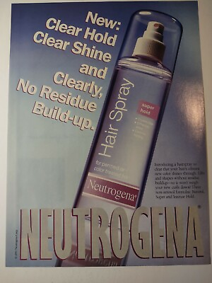 #ad Neutrogena Hair Spray Clear Hold Shine Vintage 1990s Print Advertisement $7.43
