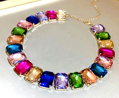 #ad Stunning Square JEWELS Rainbow COLORFUL Betsey Johnson Statement Necklace $22.99