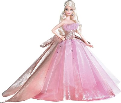 #ad Barbie 2009 Holiday Barbie Doll N6556 Pink Gown Blonde 50th Anniversary NRFB $80.00