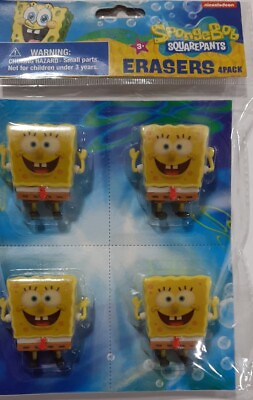 #ad Nickelodeon SpongeBob Squarepants 4 Pack Large Pencil Erasers Halloween Treat $8.95
