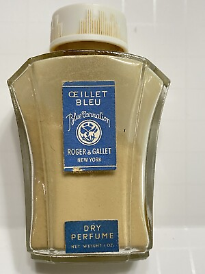 #ad VINTAGE Roger amp; Galley Blue Carnation Dry PERFUME Powder Original Bottle $22.50