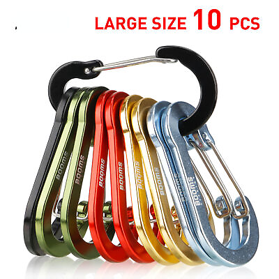 #ad 10Pcs D ring Aluminum Aalloy Carabiner Clip Large Outdoors Travel Hook Buckle $13.10