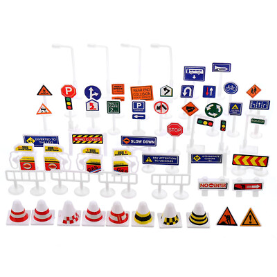 #ad 56Pcs Childrens Toys Street Traffic Sign Delicate Road Signal Signage Scene $9.01