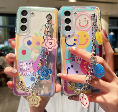 #ad Luxurious Blumen Lächeln Cellphone Case With Hand Chain for Samsung Galaxy $26.90